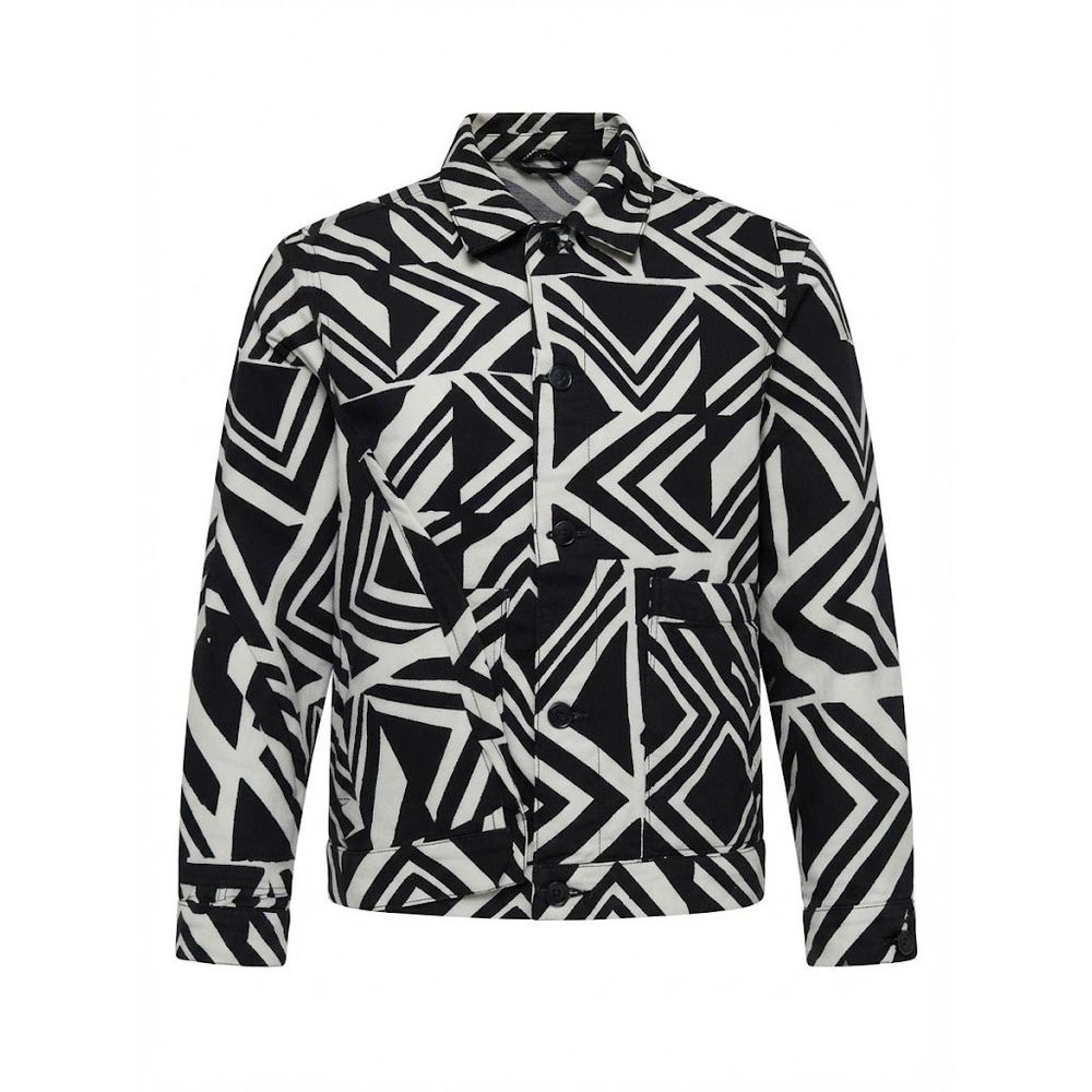 Zara Jacket Mens XL Black White Geometric Print Avant-Garde Modern Bold